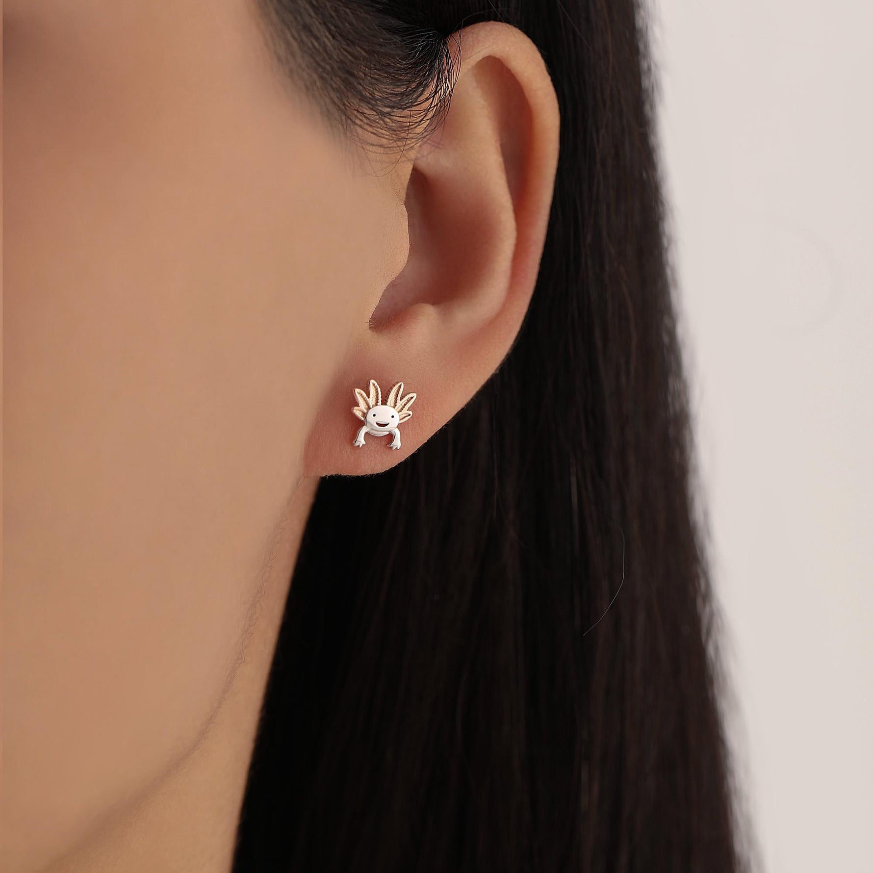 Tiny Axolotl Internally Threaded Flat Back/Screw Back / 20G Stud Earrings in Sterling Silver - Sea Creature Stud Earrings