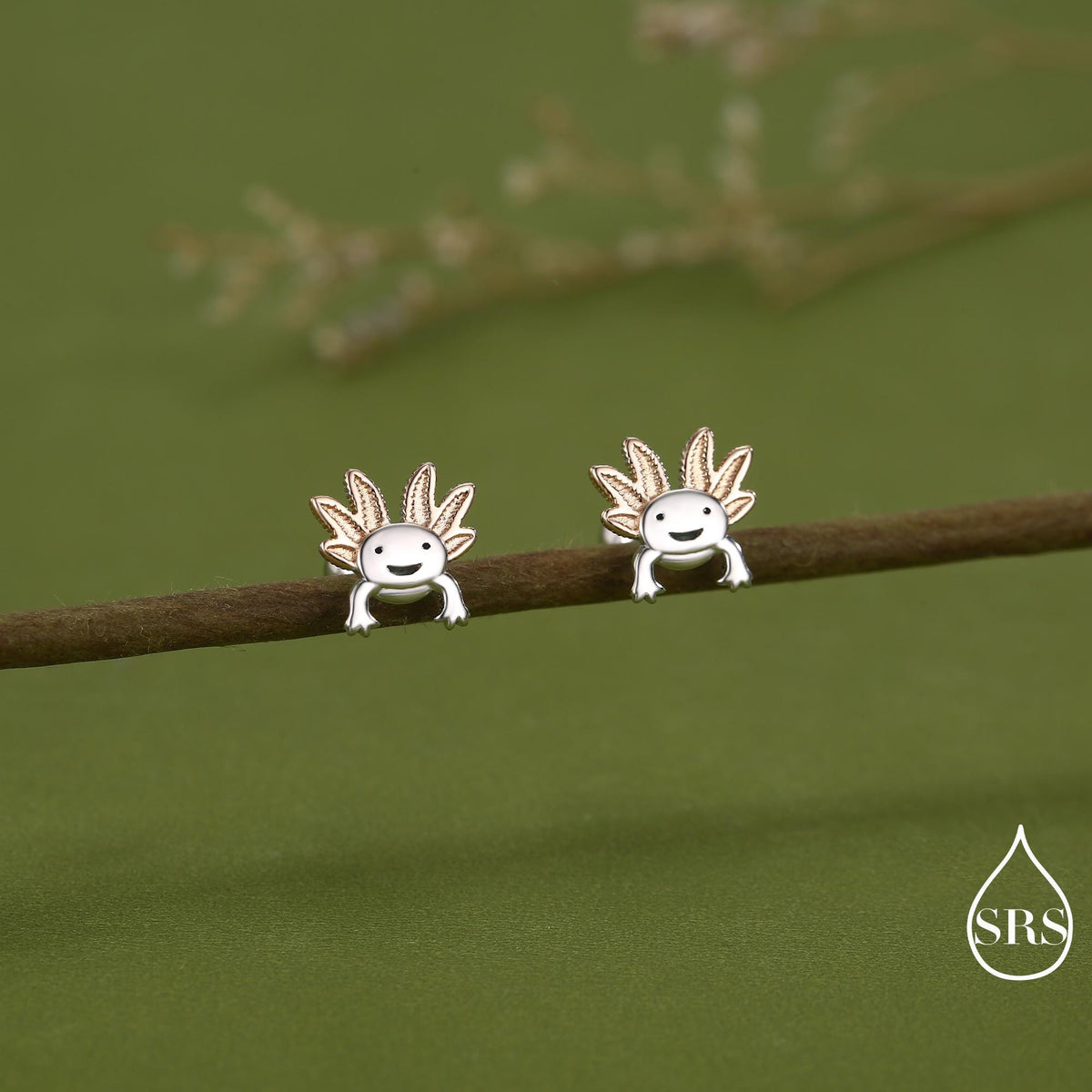 Tiny Axolotl Screw Back / Flat Back / 20G Stud Earrings in Sterling Silver - Sea Creature Stud Earrings