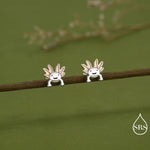 Tiny Axolotl Screw Back / Flat Back / 20G Stud Earrings in Sterling Silver - Sea Creature Stud Earrings