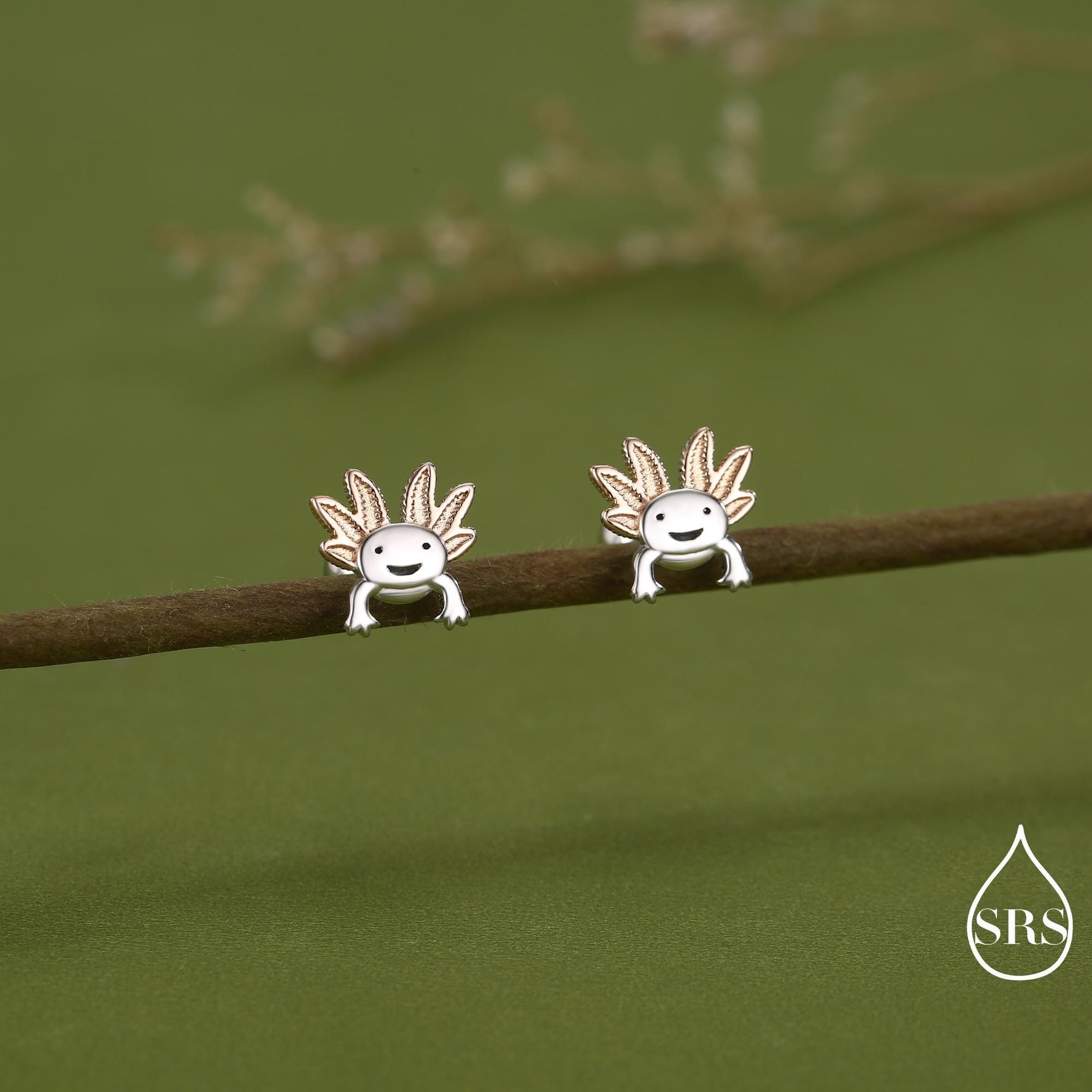 Tiny Axolotl Screw Back / Flat Back / 20G Stud Earrings in Sterling Silver - Sea Creature Stud Earrings