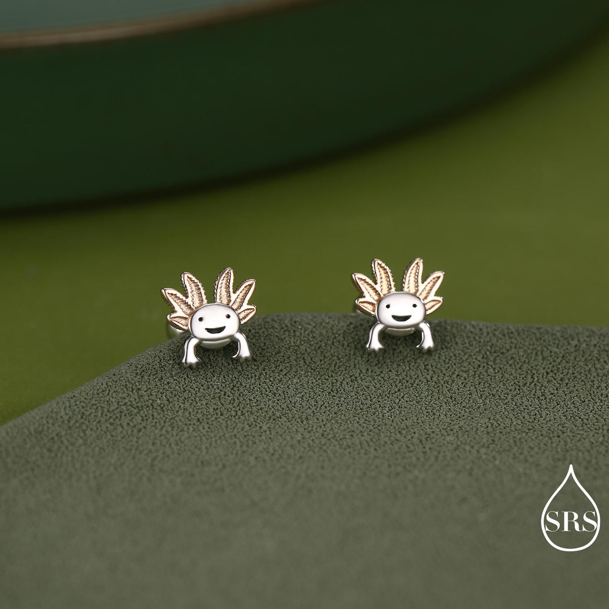 Tiny Axolotl Screw Back / Flat Back / 20G Stud Earrings in Sterling Silver - Sea Creature Stud Earrings