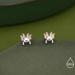 Tiny Axolotl Screw Back / Flat Back / 20G Stud Earrings in Sterling Silver - Sea Creature Stud Earrings