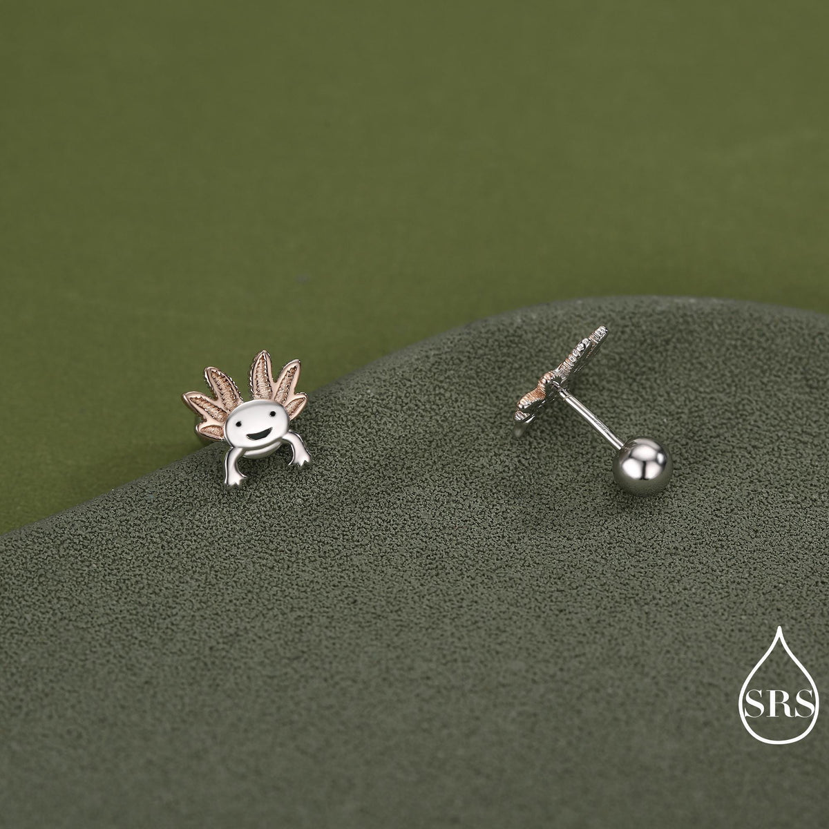 Tiny Axolotl Screw Back / Flat Back / 20G Stud Earrings in Sterling Silver - Sea Creature Stud Earrings