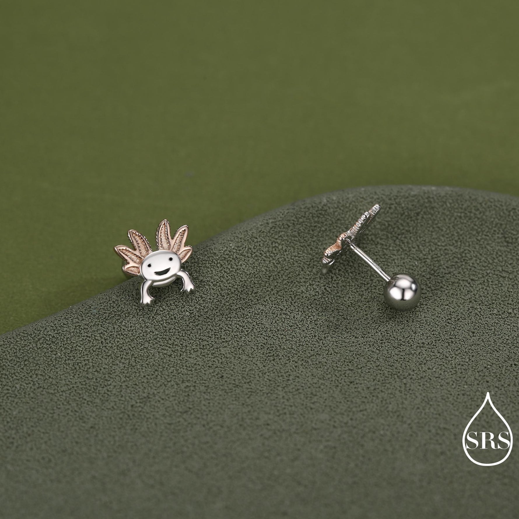 Tiny Axolotl Screw Back / Flat Back / 20G Stud Earrings in Sterling Silver - Sea Creature Stud Earrings