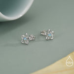 Tiny Blue Opal Flower Stud Earrings in Sterling Silver, Opal Forget-me-not Earrings - Silver Opal Flower Earrings - Petite Stud Earrings