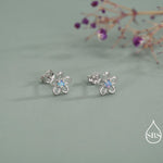Tiny Blue Opal Flower Stud Earrings in Sterling Silver, Opal Forget-me-not Earrings - Silver Opal Flower Earrings - Petite Stud Earrings