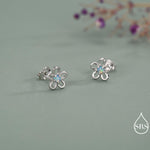 Tiny Blue Opal Flower Stud Earrings in Sterling Silver, Opal Forget-me-not Earrings - Silver Opal Flower Earrings - Petite Stud Earrings