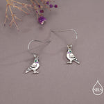 Sterling Silver Pigeon Bird Drop Hook Earrings, Enamel Coated Pigeon Dangle Earrings, Nature Inspired Animal Earrings