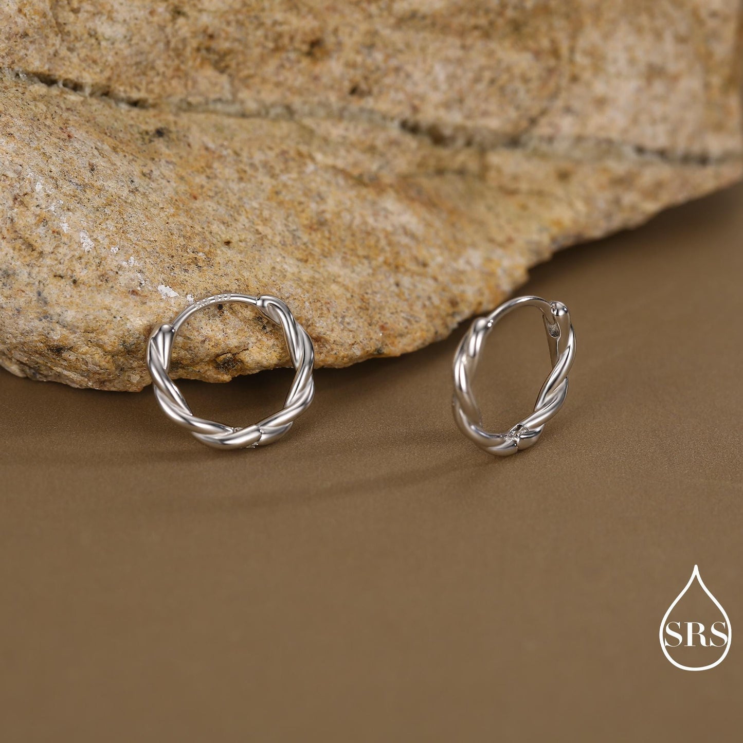 Sterling Silver Dainty Braided Hoop Earrings, 8mm or 10mm, Minimalist and Delicate Twist Rope Hoop Earrings, Silver, Gold, Rose Gold Finish