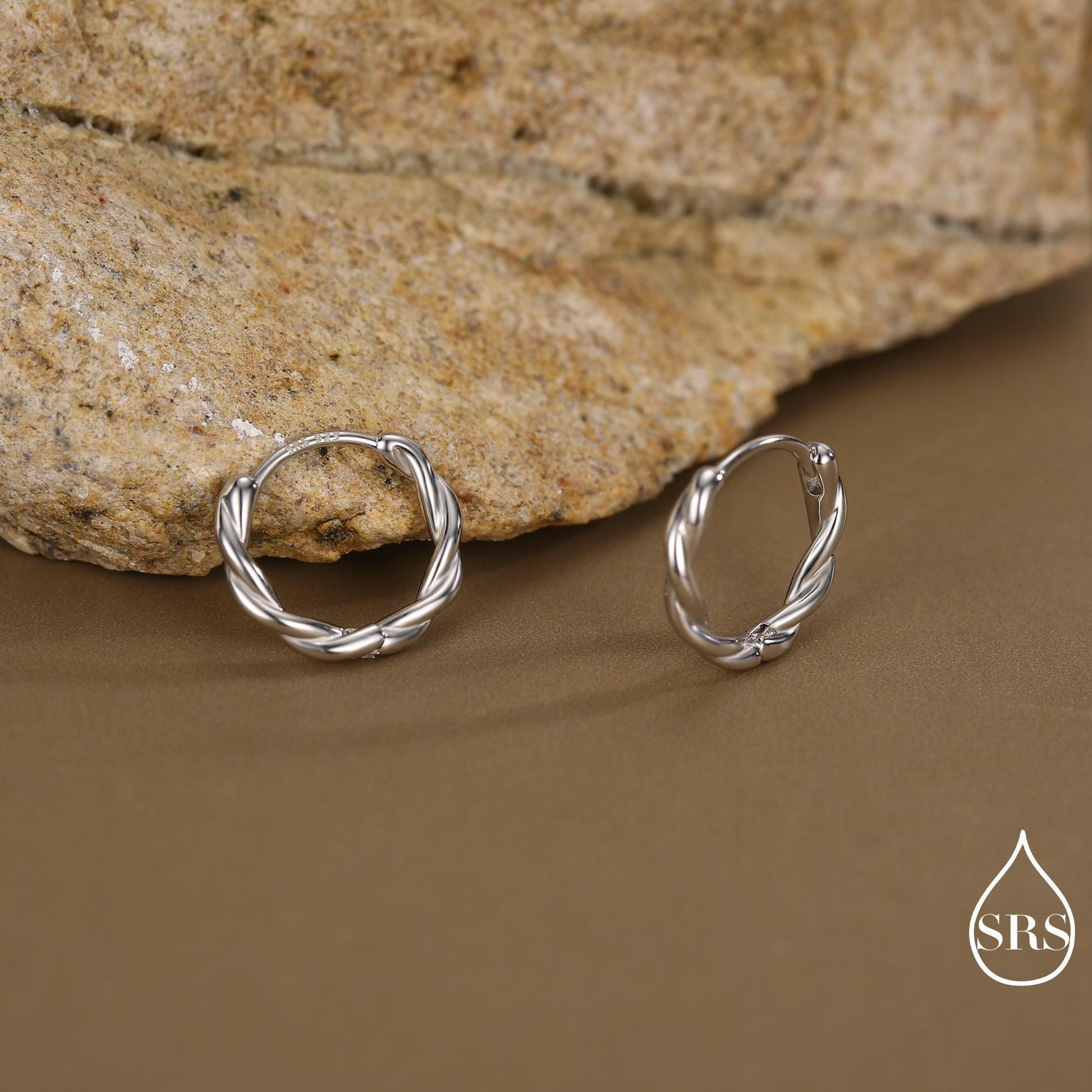 Sterling Silver Dainty Braided Hoop Earrings, 8mm or 10mm, Minimalist and Delicate Twist Rope Hoop Earrings, Silver, Gold, Rose Gold Finish