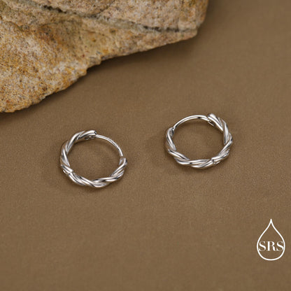 Sterling Silver Dainty Braided Hoop Earrings, 8mm or 10mm, Minimalist and Delicate Twist Rope Hoop Earrings, Silver, Gold, Rose Gold Finish
