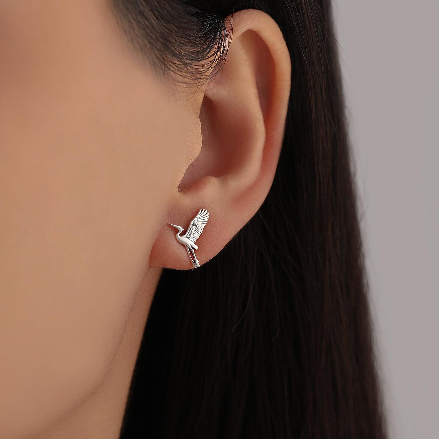 Sterling Silver Flying Heron / Crane Bird Stud Earrings, Silver, Gold or Rose Gold Finish, Animal Lover, Nature Inspired