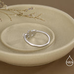 Sterling Silver Cat Playing with Ball Ring with Lab Created Moonstones, Adjustable-Sized Ring, Open Ring, Stacking Rings