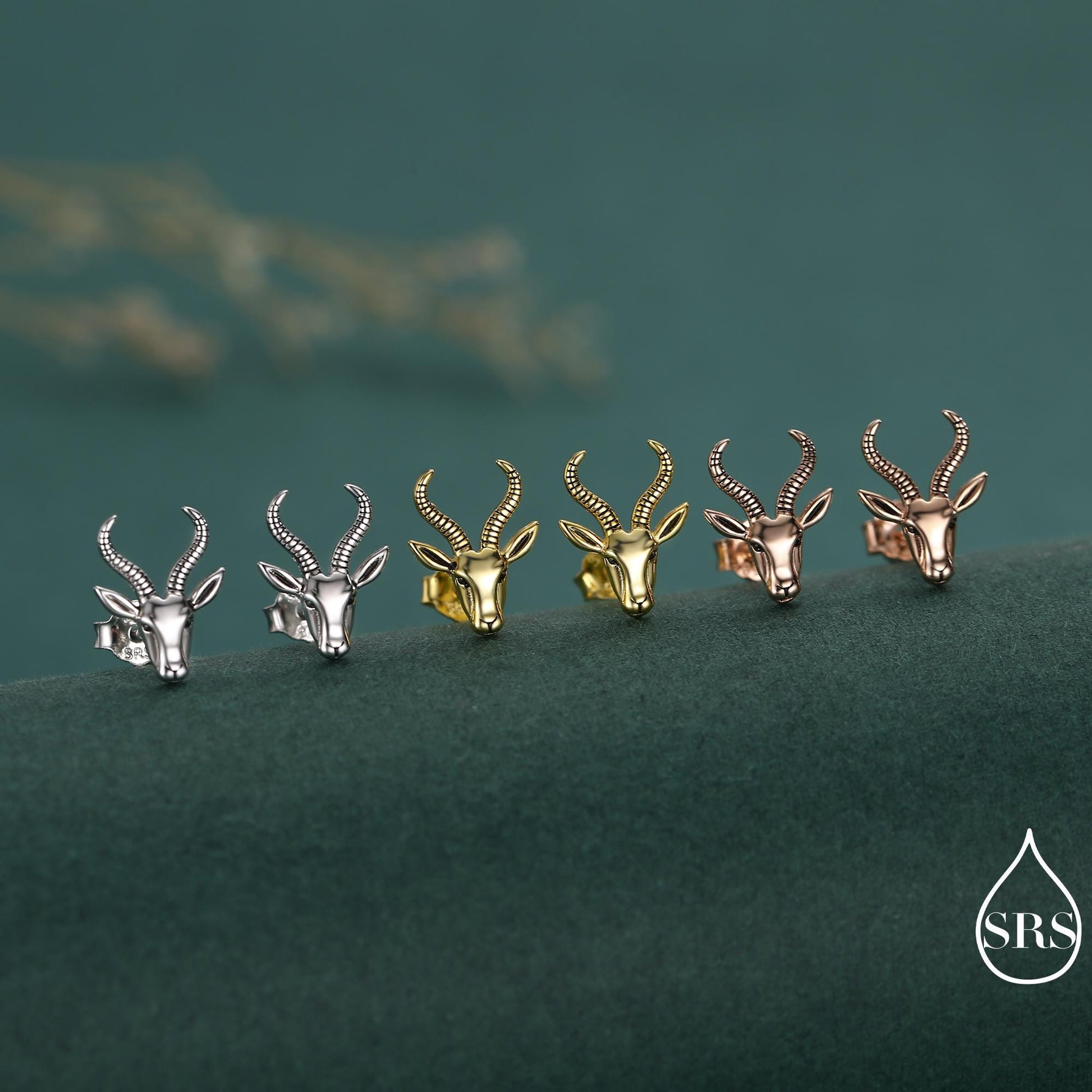 Sterling Silver Antelope / Deer Head Stud Earrings, Aries Jewellery, Animal Earrings, Nature Inspired
