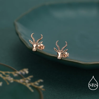 Sterling Silver Antelope / Deer Head Stud Earrings, Aries Jewellery, Animal Earrings, Nature Inspired