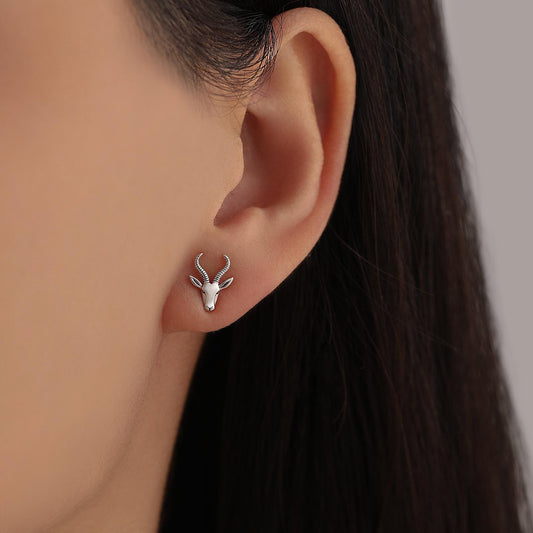 Sterling Silver Antelope / Deer Head Stud Earrings, Aries Jewellery, Animal Earrings, Nature Inspired