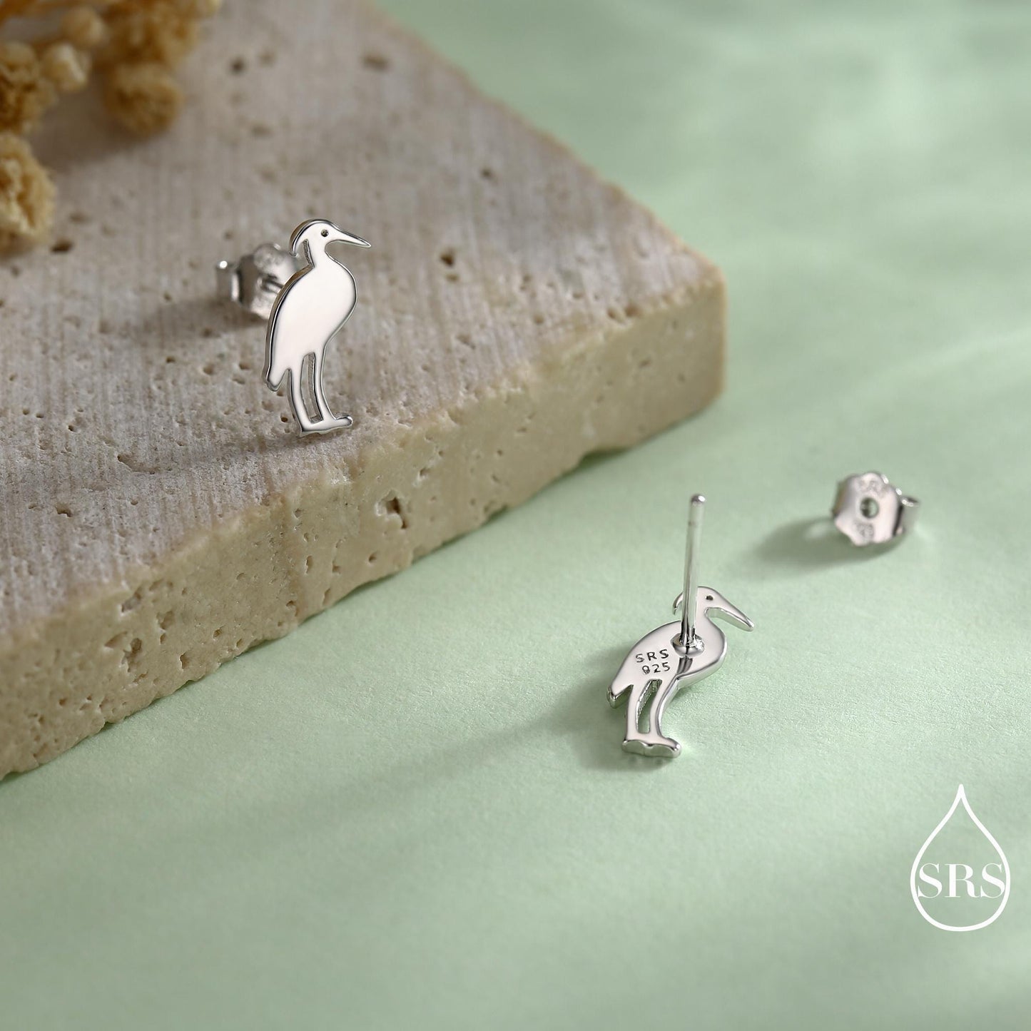 Grey Heron Stud Earrings in Sterling Silver, Heron Earrings, Bird Earrings, Nature Lover, Nature Inspired Animal Earrings