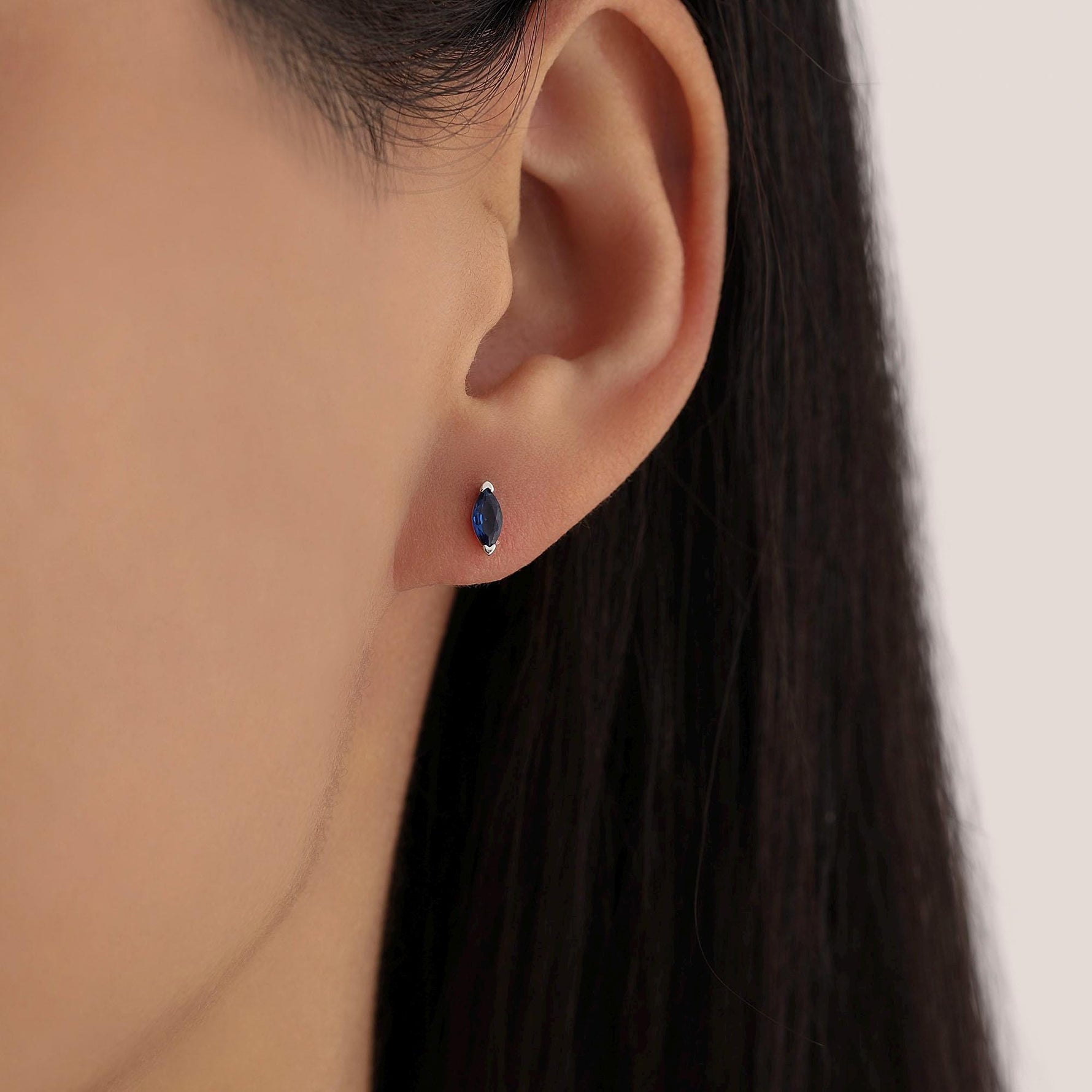 Sterling Silver Sapphire Blue Marquise Stud Earrings, Simulated Sapphire Crystal, Minimalist Geometric Design, September Birthstone