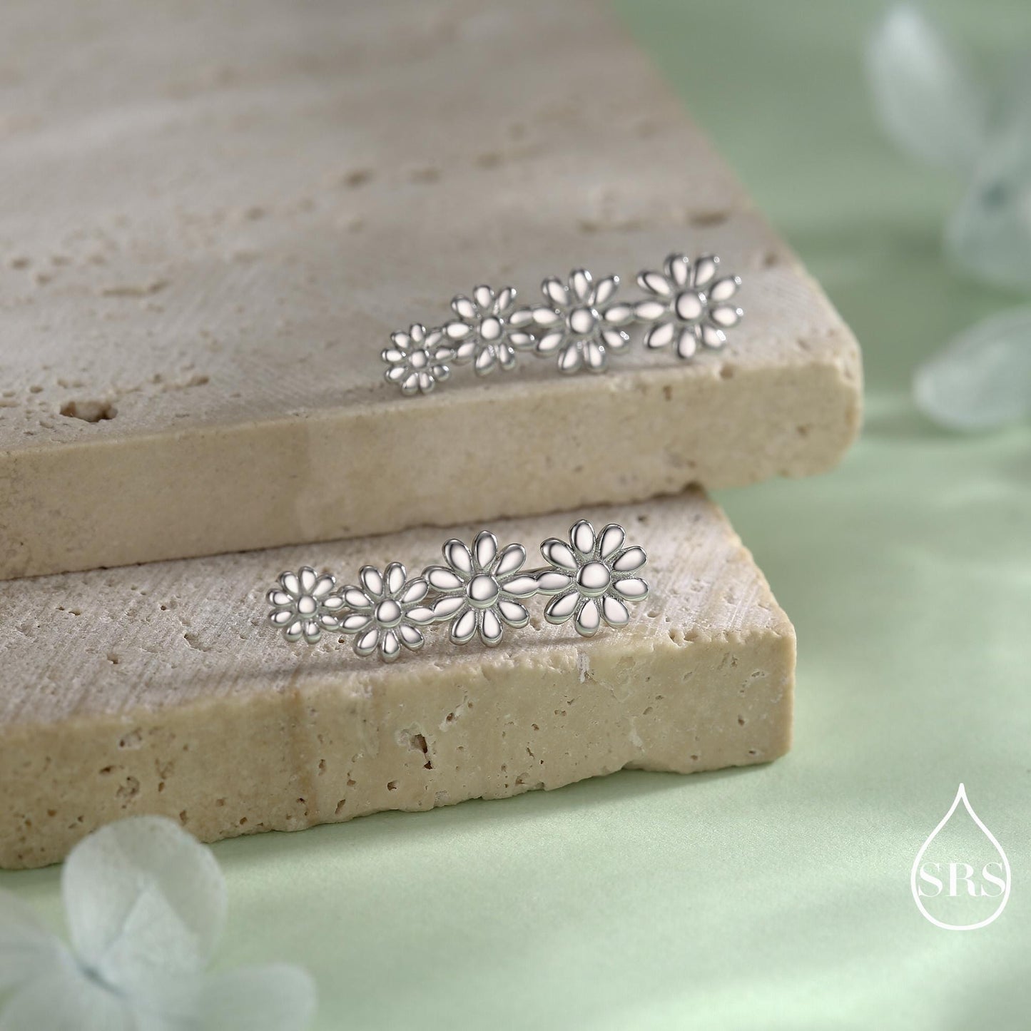 Daisy Flower Crawler Earrings in Sterling Silver, Daisy Chain, Flower Earrings, Ear Climbers, Daisy Earrings