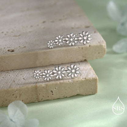 Daisy Flower Crawler Earrings in Sterling Silver, Daisy Chain, Flower Earrings, Ear Climbers, Daisy Earrings