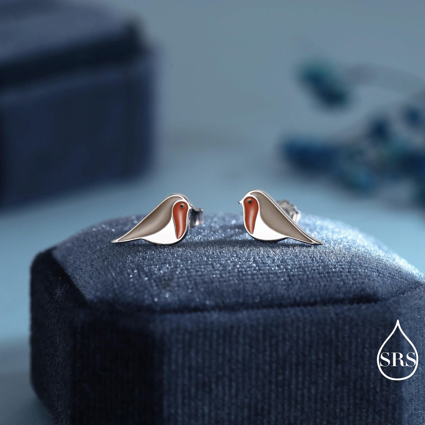 Robin Bird Stud Earrings in Sterling Silver, Sterling Silver Robin Earrings, Hand Painted Enamel Earrings, Nature Inspired Animal Earrings