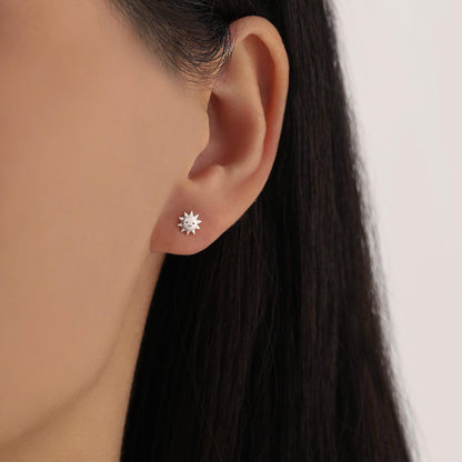 Tiny Mismatched Sun and Star Stud Earrings in Sterling Silver, Silver Gold or Rose Gold Finish, Sun Earrings, Celestial Earrings
