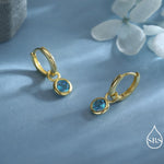 March Birthstone Aquamarine Blue CZ Hoop Earrings in Sterling Silver, Detachable Dangle Hoop Earrings, Silver, Gold or Rose Gold Finish