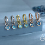 March Birthstone Aquamarine Blue CZ Hoop Earrings in Sterling Silver, Detachable Dangle Hoop Earrings, Silver, Gold or Rose Gold Finish