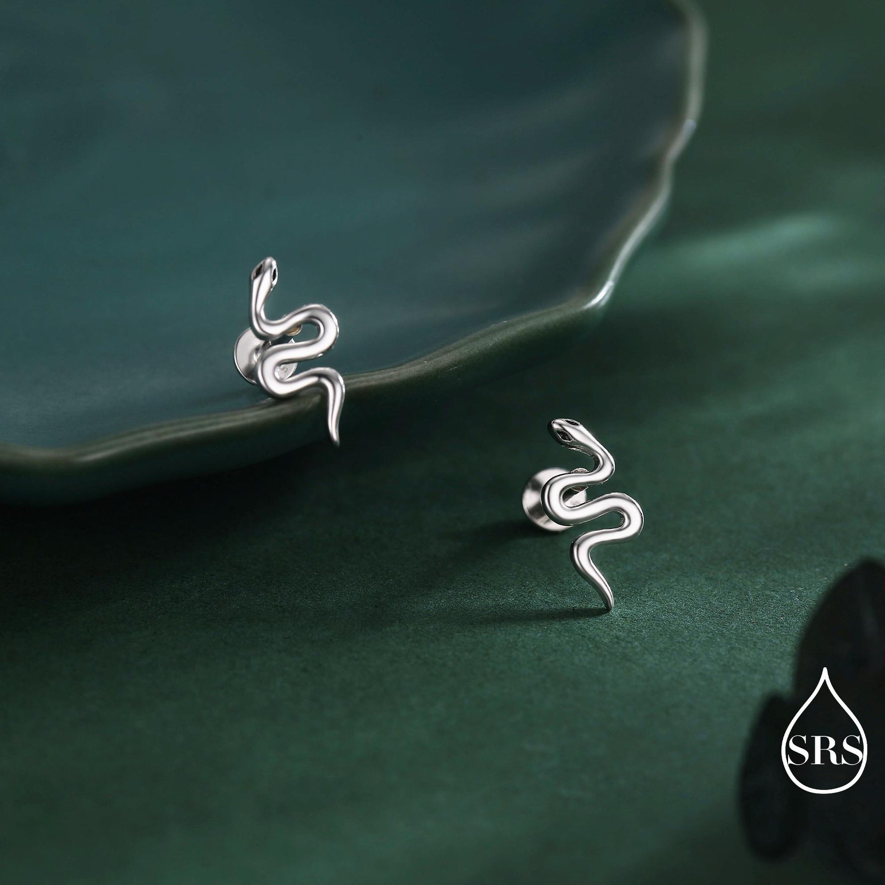 Snake 16G Internally Threaded Flat Back Earrings in Sterling Silver, Animal Earrings