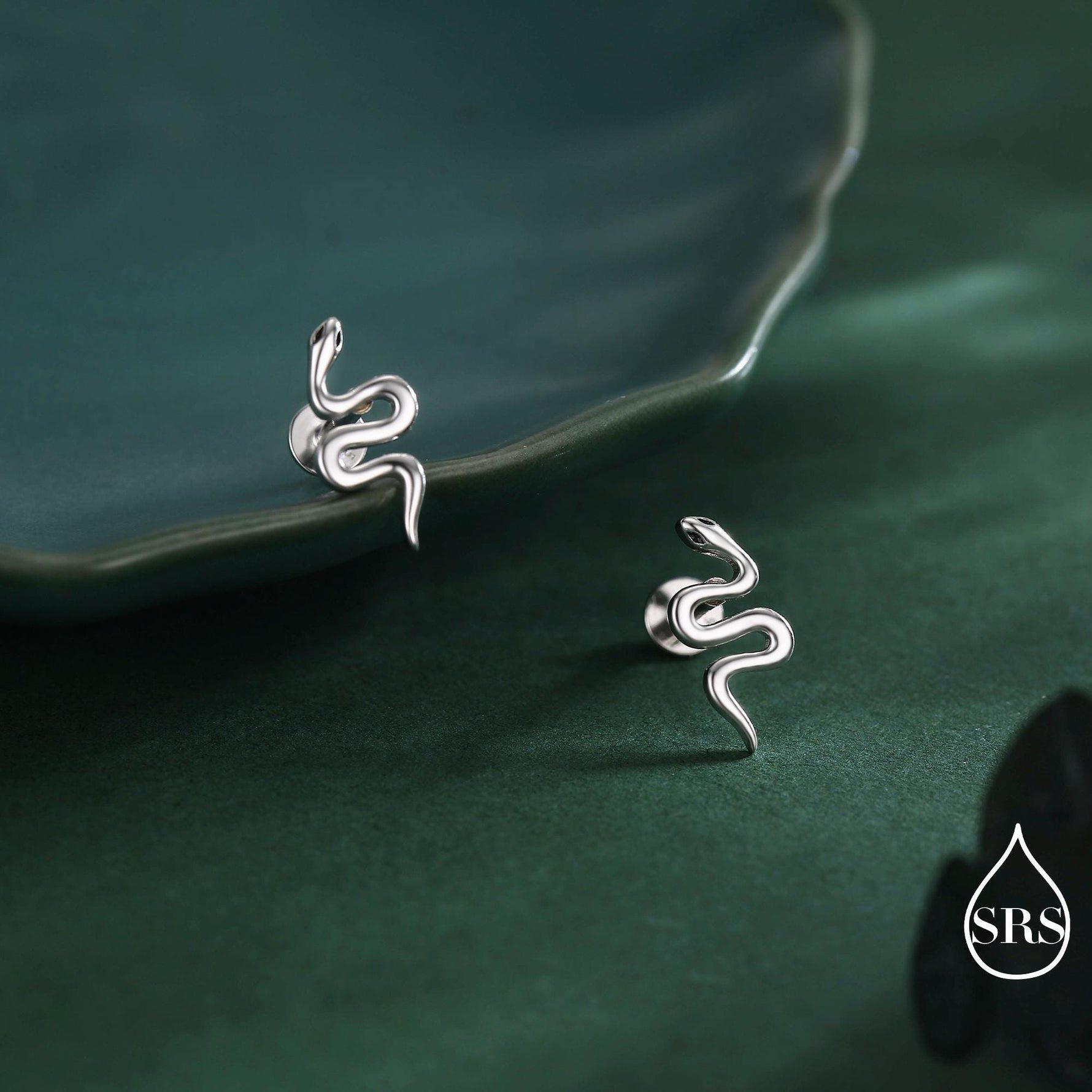 Snake Internal Flat Back /Screw Back / Stud Earrings in Sterling Silver - Gold or Silver Finish- Sold as a Pair - Snake Barbel Earrings