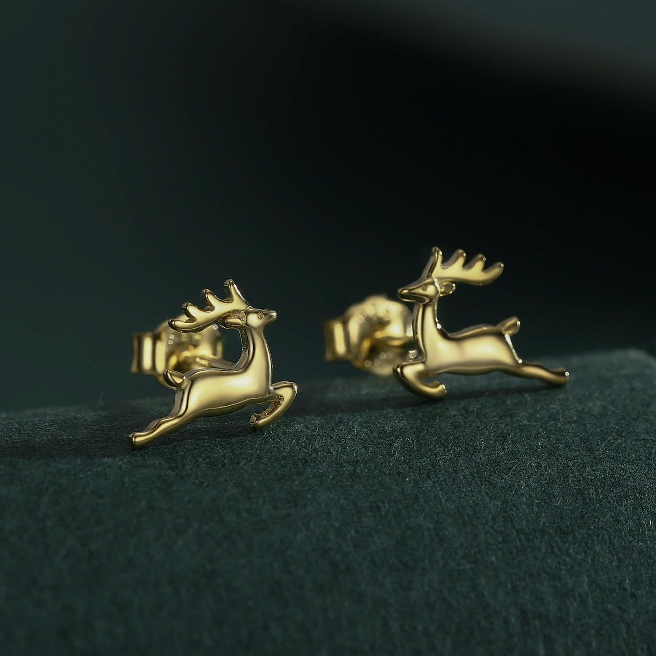 Running Reindeer Stud Earrings in Sterling Silver, Silver or Gold, Nature Inspired Animal Earrings