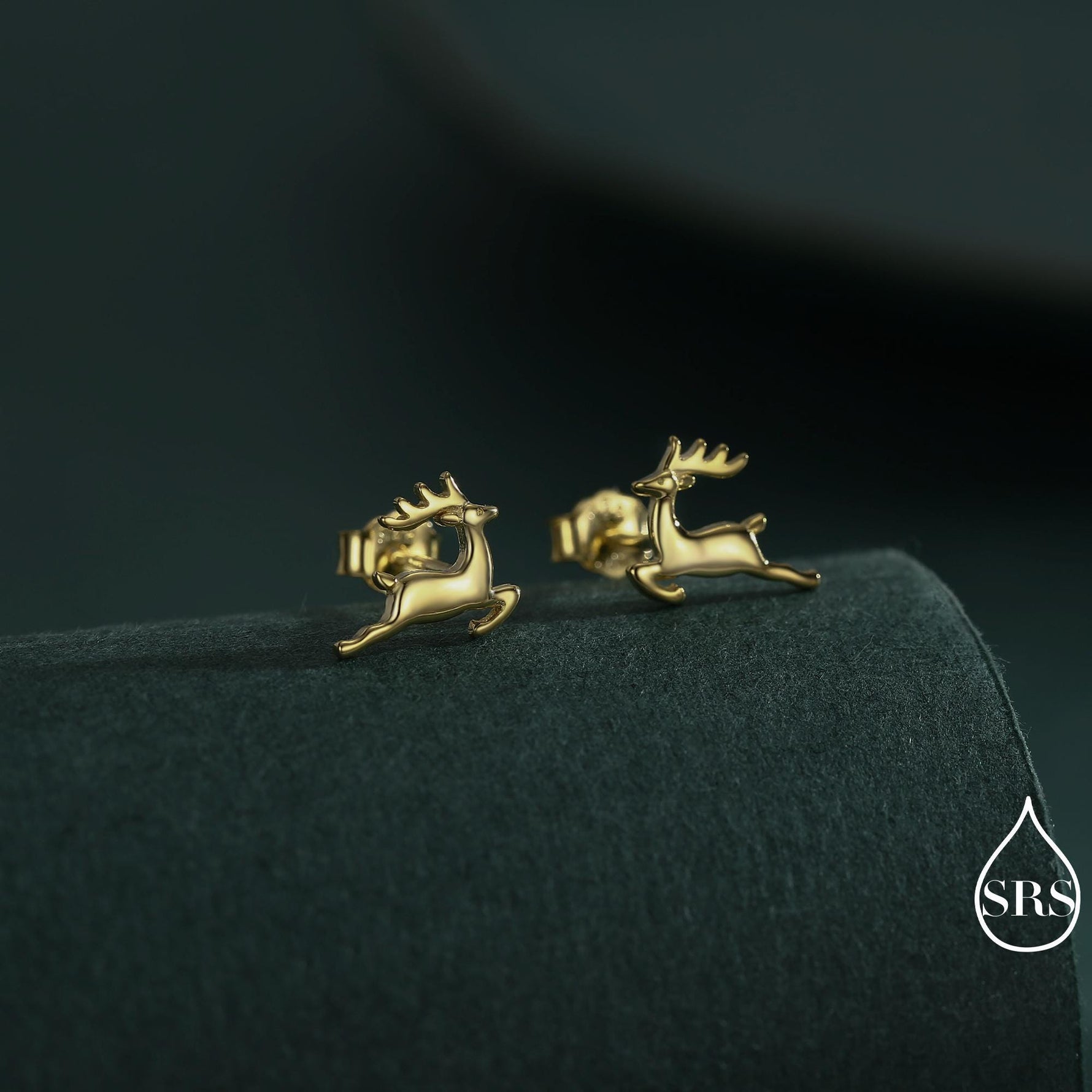 Running Reindeer Stud Earrings in Sterling Silver, Silver or Gold, Nature Inspired Animal Earrings
