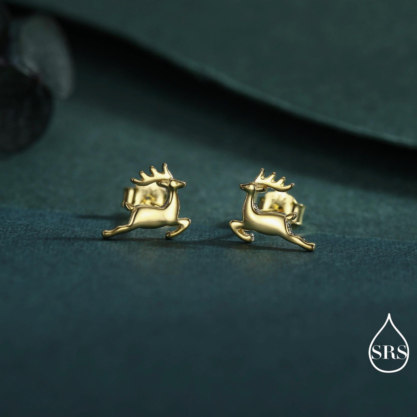 Running Reindeer Stud Earrings in Sterling Silver, Silver or Gold, Nature Inspired Animal Earrings