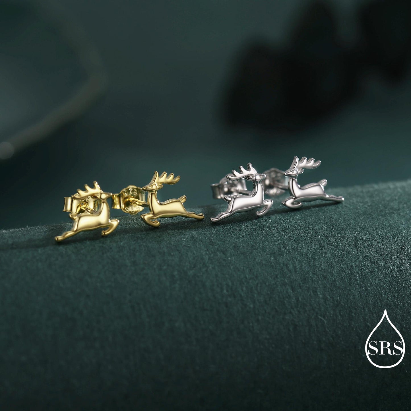 Running Reindeer Stud Earrings in Sterling Silver, Silver or Gold, Nature Inspired Animal Earrings