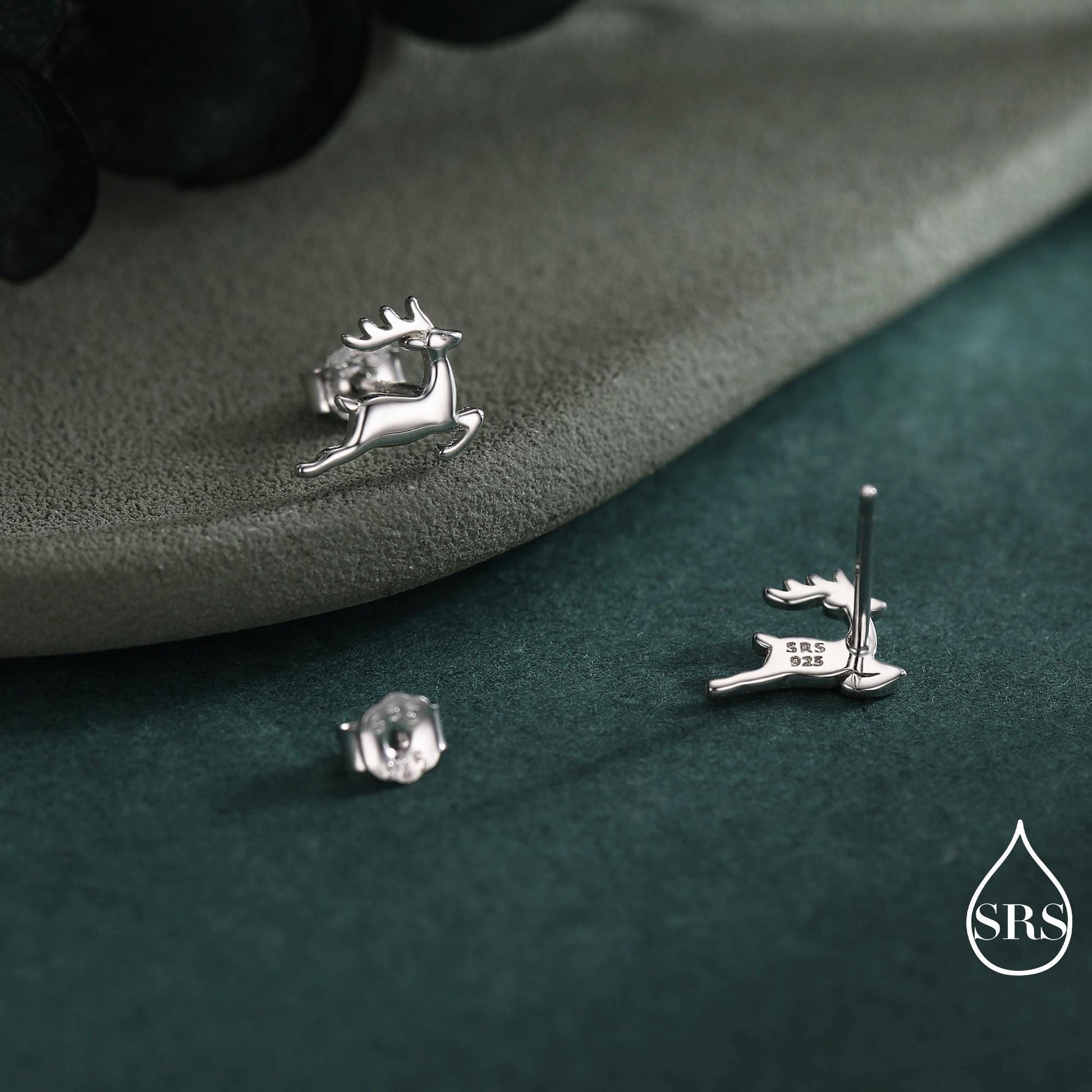 Running Reindeer Stud Earrings in Sterling Silver, Silver or Gold, Nature Inspired Animal Earrings