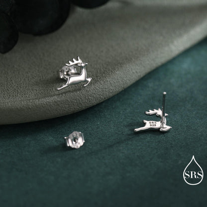 Running Reindeer Stud Earrings in Sterling Silver, Silver or Gold, Nature Inspired Animal Earrings