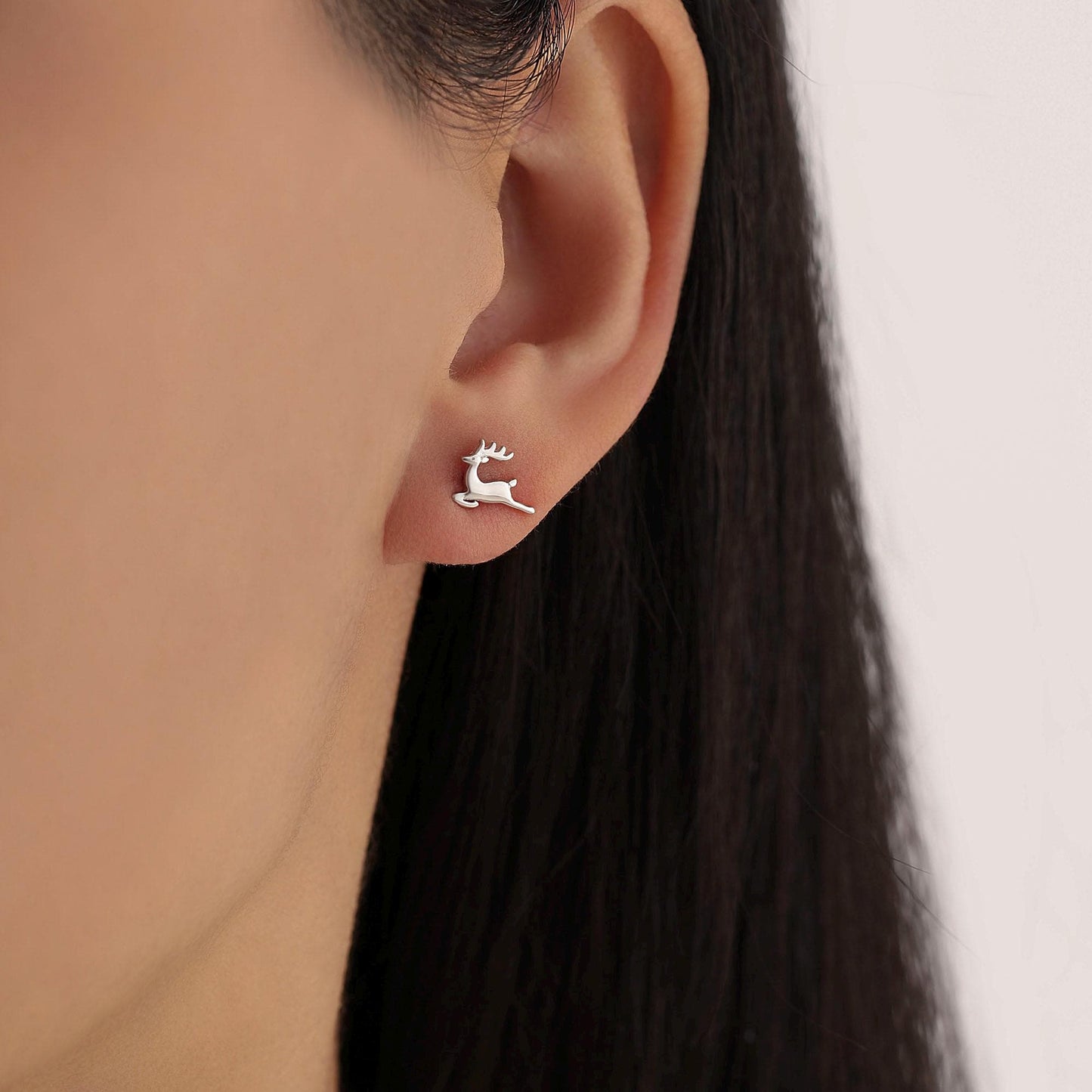 Running Reindeer Stud Earrings in Sterling Silver, Silver or Gold, Nature Inspired Animal Earrings