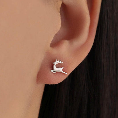 Running Reindeer Stud Earrings in Sterling Silver, Silver or Gold, Nature Inspired Animal Earrings