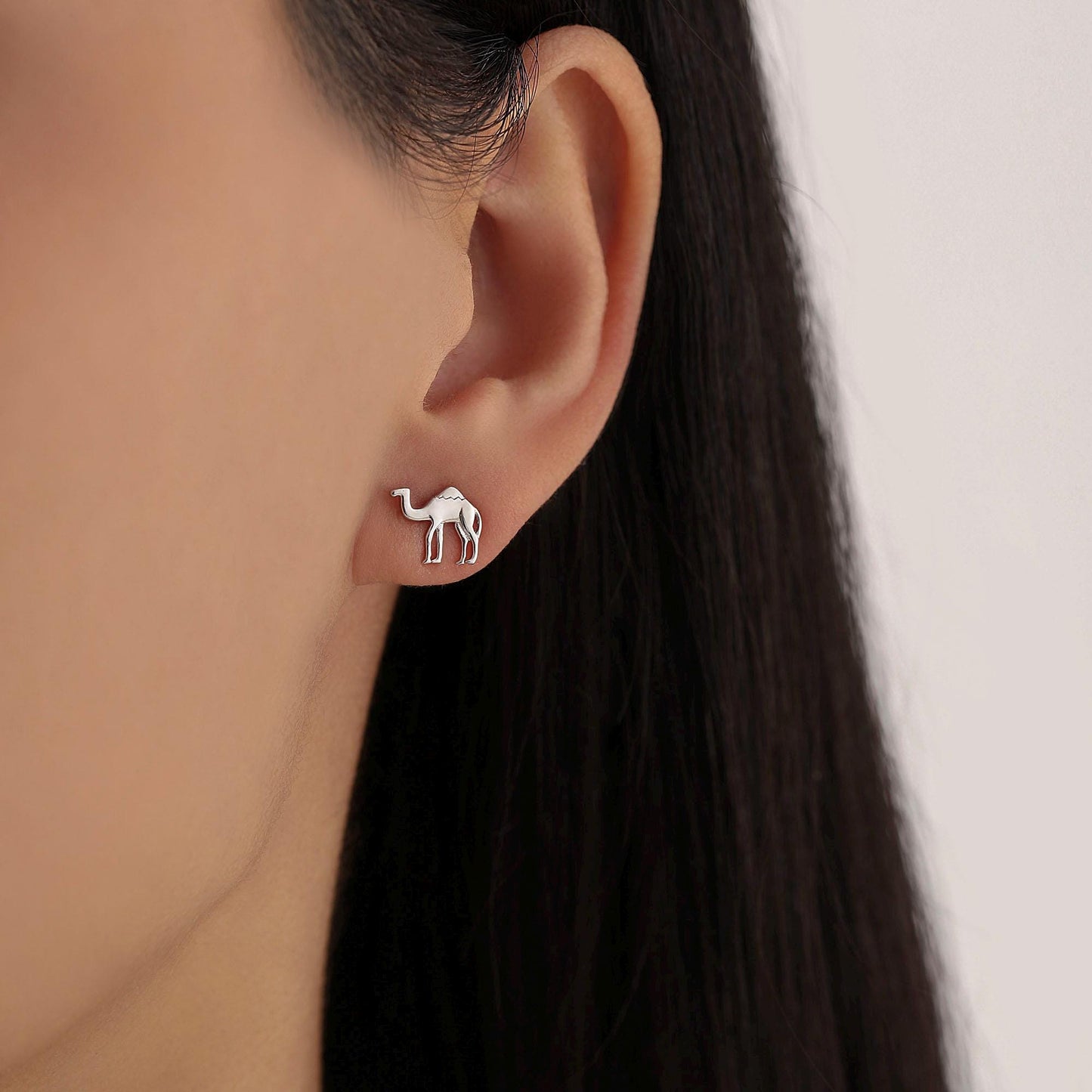 Dainty Camel Stud Earrings in Sterling Silver - Camel Earrings, Natural Inspired Animal Earrings