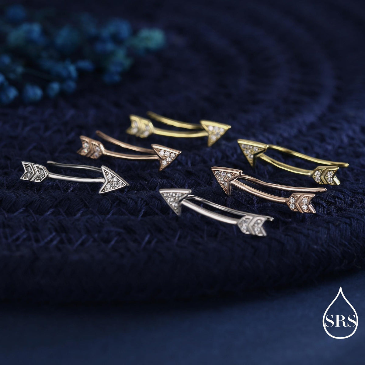 Arrow Crawler Earrings in Sterling Silver with CZ Crystals, Silver or Gold or Rose Gold, CZ Arrow Ear Crawlers, Ear Climbers