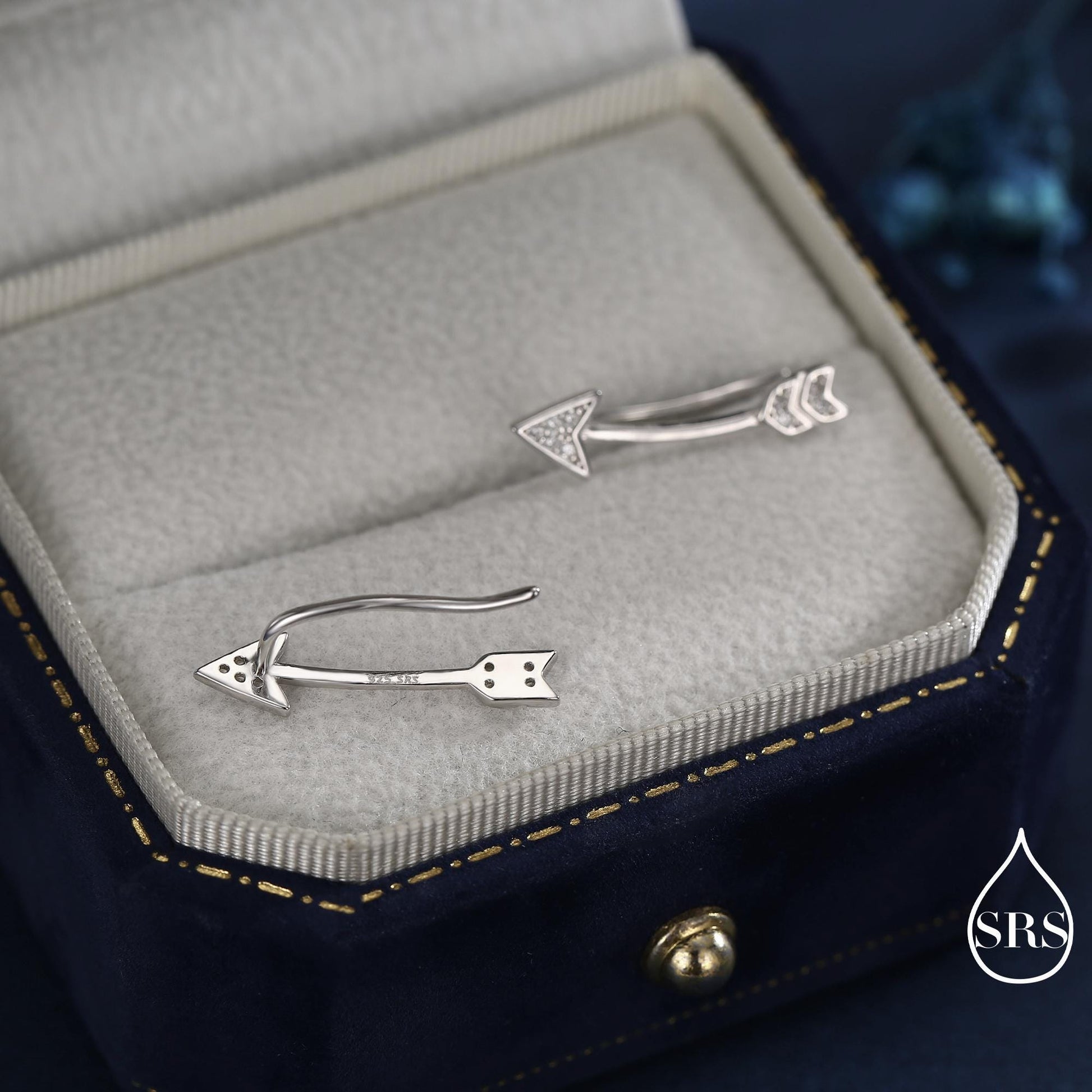 Arrow Crawler Earrings in Sterling Silver with CZ Crystals, Silver or Gold or Rose Gold, CZ Arrow Ear Crawlers, Ear Climbers