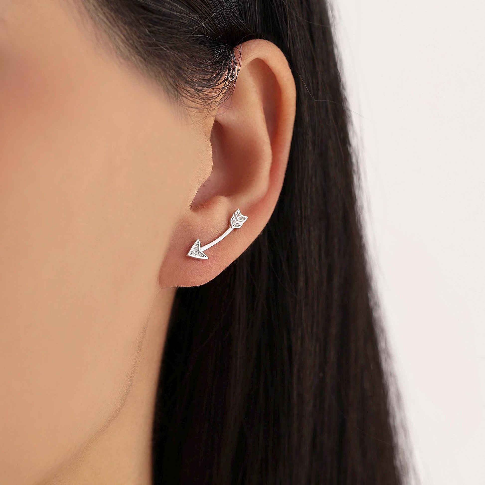Arrow Crawler Earrings in Sterling Silver with CZ Crystals, Silver or Gold or Rose Gold, CZ Arrow Ear Crawlers, Ear Climbers