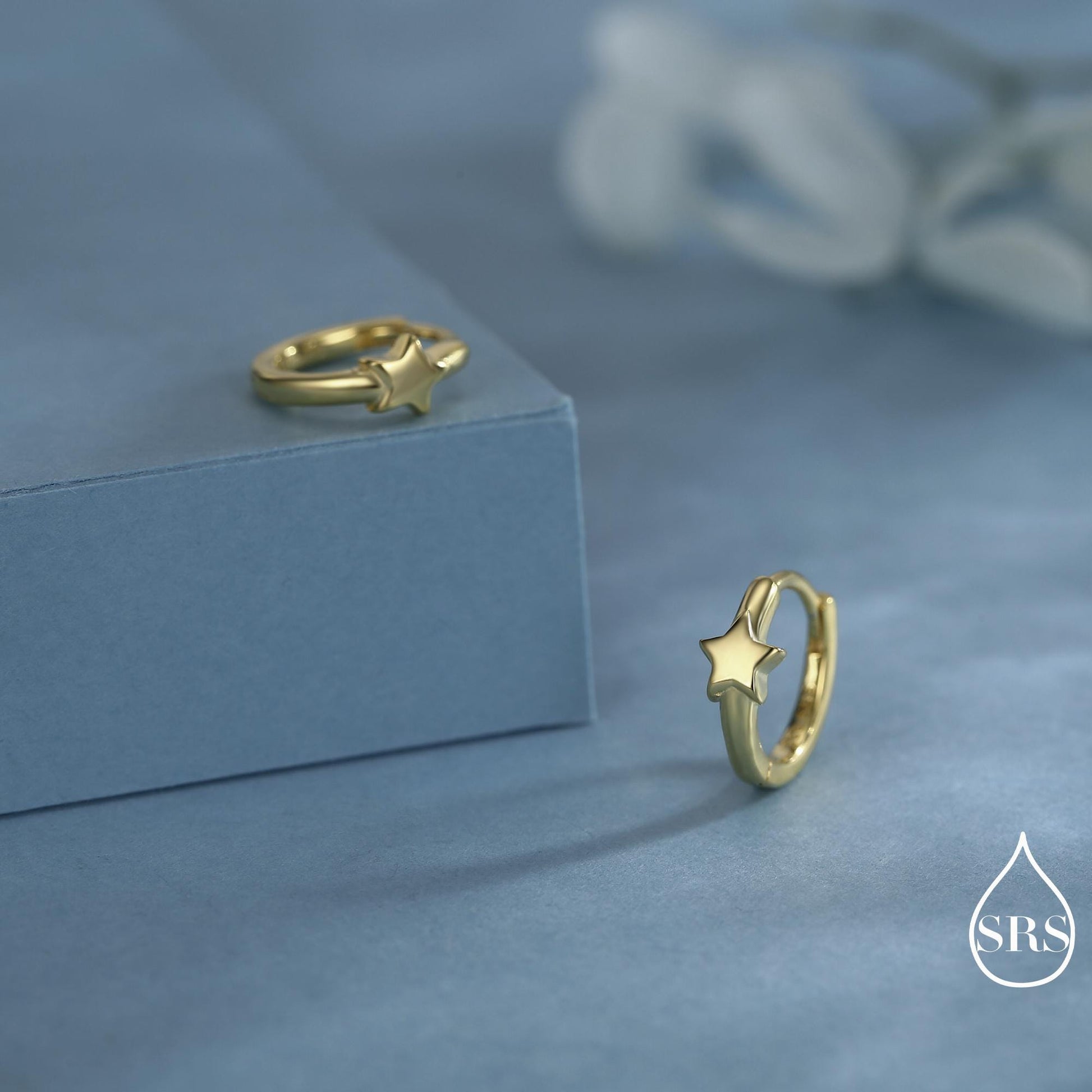 Star Huggie Hoop Earrings in Sterling Silver, Gold or Silver, Single Star 9mm Hoops, Celestial Jewellery