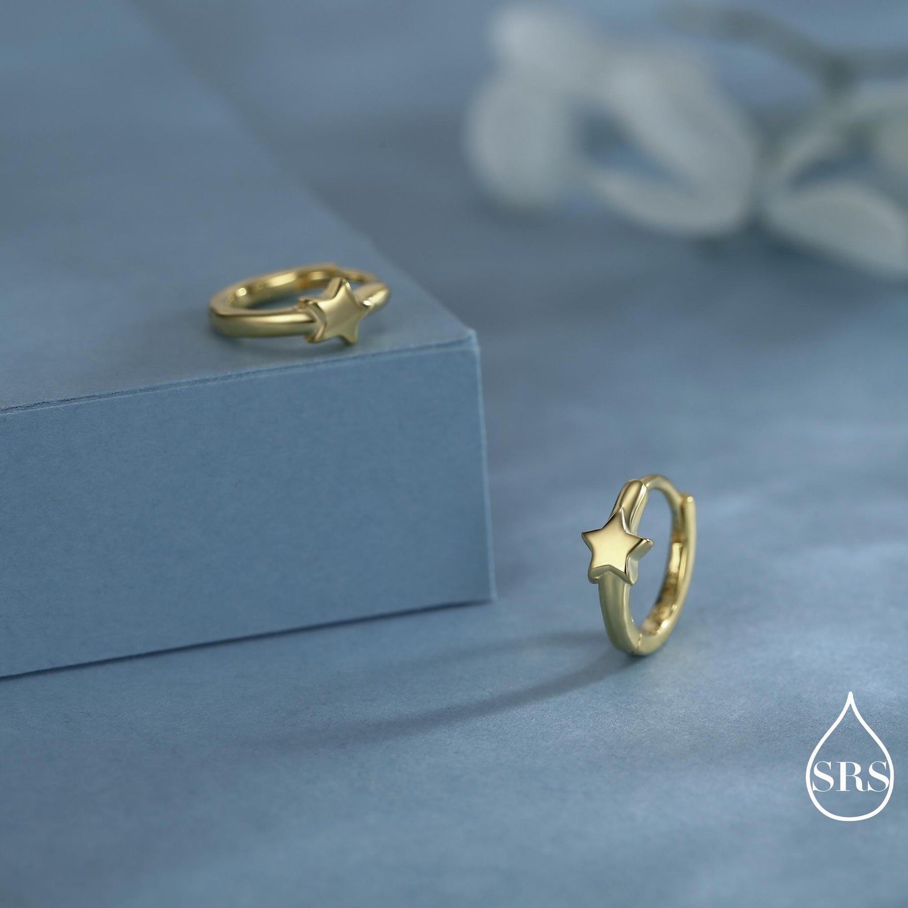 Star Huggie Hoop Earrings in Sterling Silver, Gold or Silver, Single Star 9mm Hoops, Celestial Jewellery
