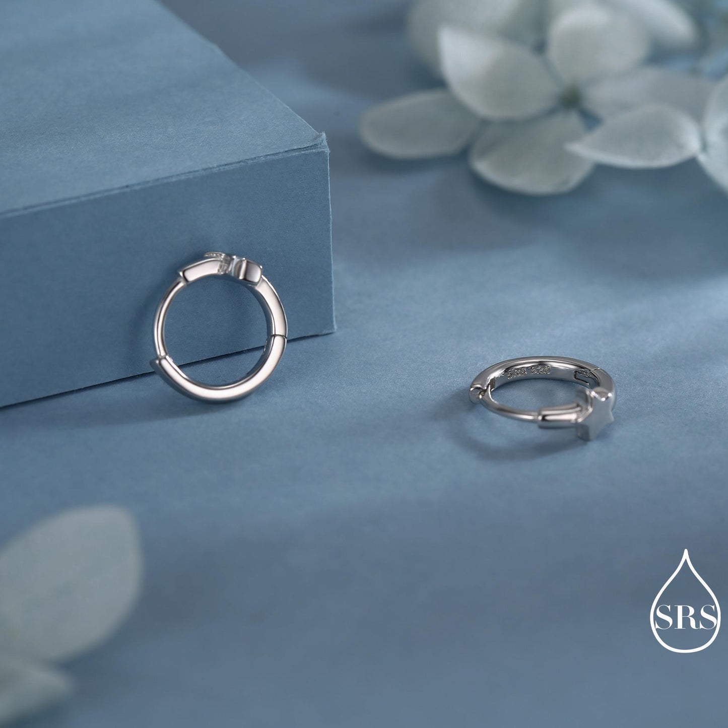 Star Huggie Hoop Earrings in Sterling Silver, Gold or Silver, Single Star 9mm Hoops, Celestial Jewellery