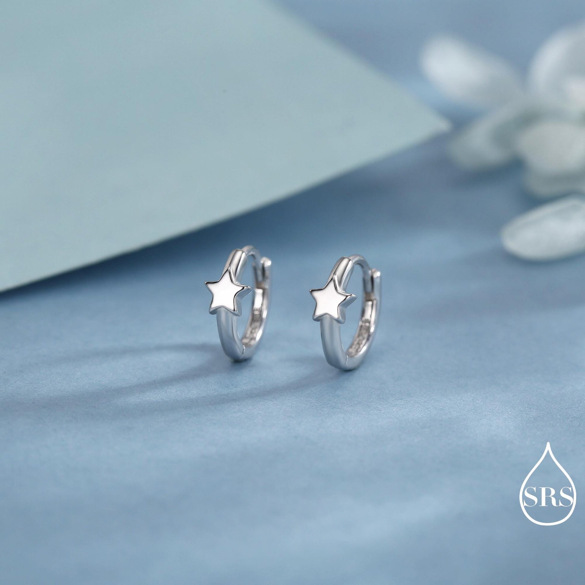 Star Huggie Hoop Earrings in Sterling Silver, Gold or Silver, Single Star 9mm Hoops, Celestial Jewellery