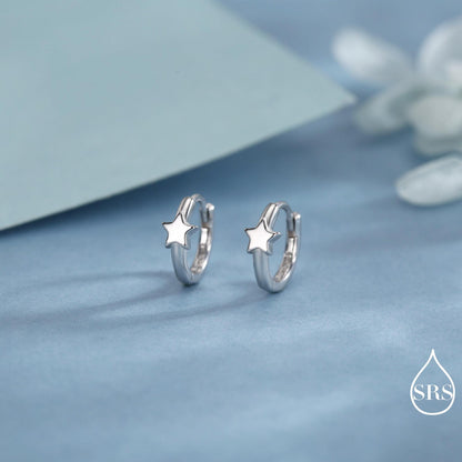 Star Huggie Hoop Earrings in Sterling Silver, Gold or Silver, Single Star 9mm Hoops, Celestial Jewellery