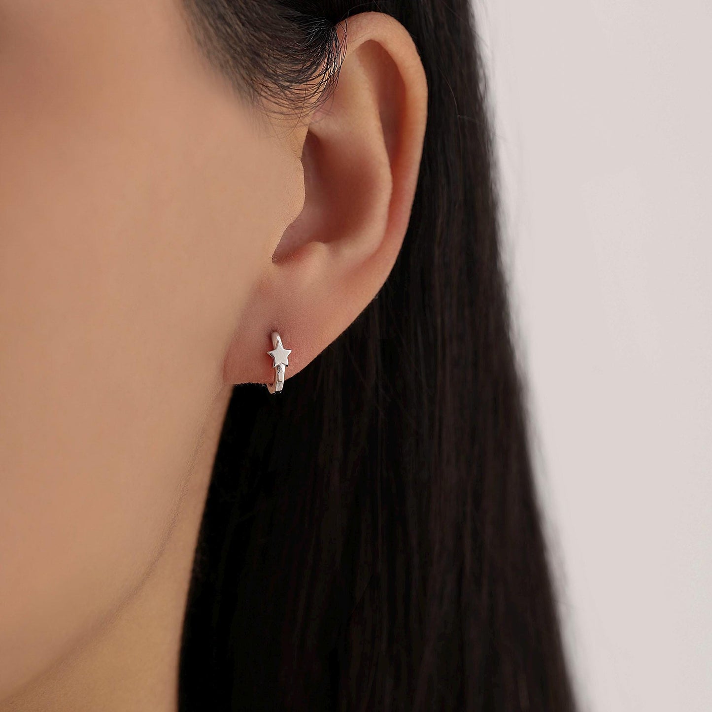 Star Huggie Hoop Earrings in Sterling Silver, Gold or Silver, Single Star 9mm Hoops, Celestial Jewellery