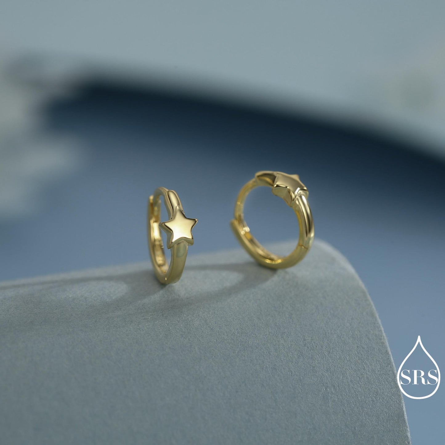 Star Huggie Hoop Earrings in Sterling Silver, Gold or Silver, Single Star 9mm Hoops, Celestial Jewellery