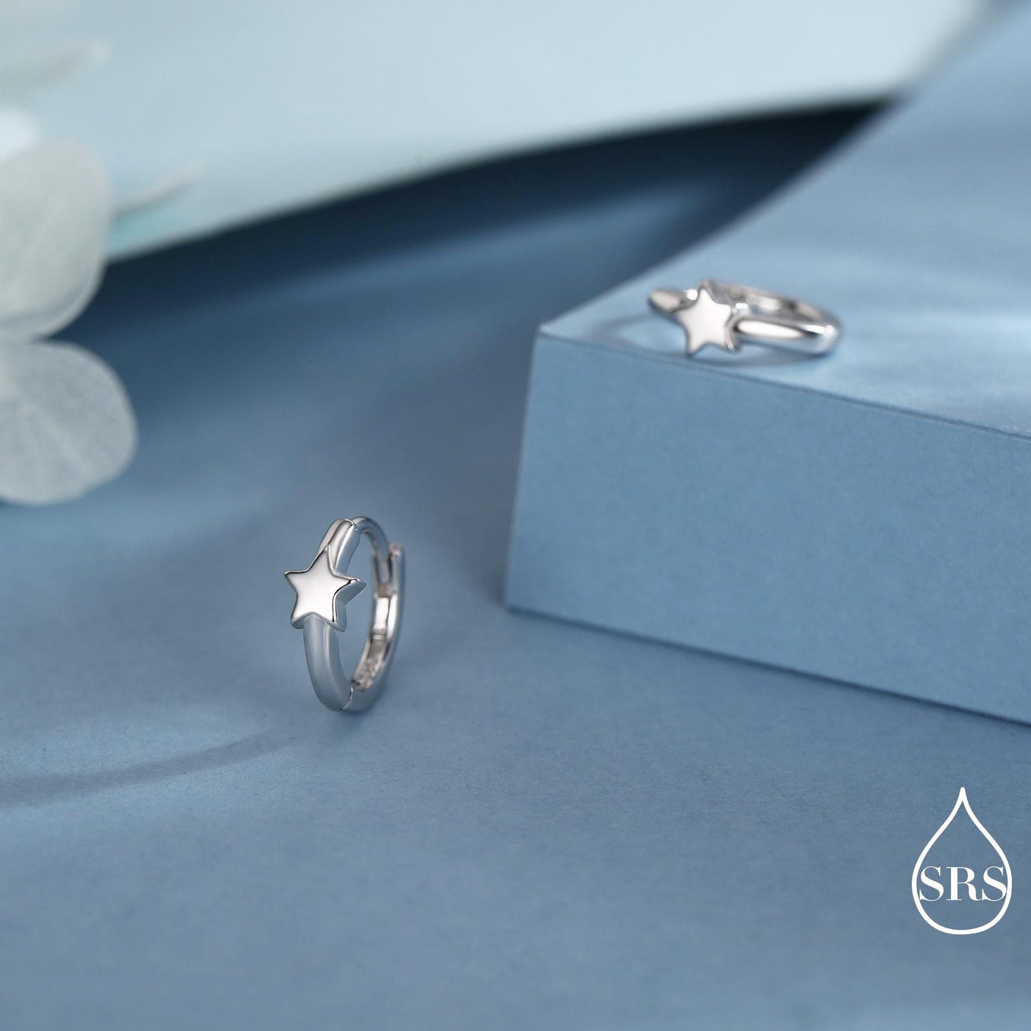 Star Huggie Hoop Earrings in Sterling Silver, Gold or Silver, Single Star 9mm Hoops, Celestial Jewellery